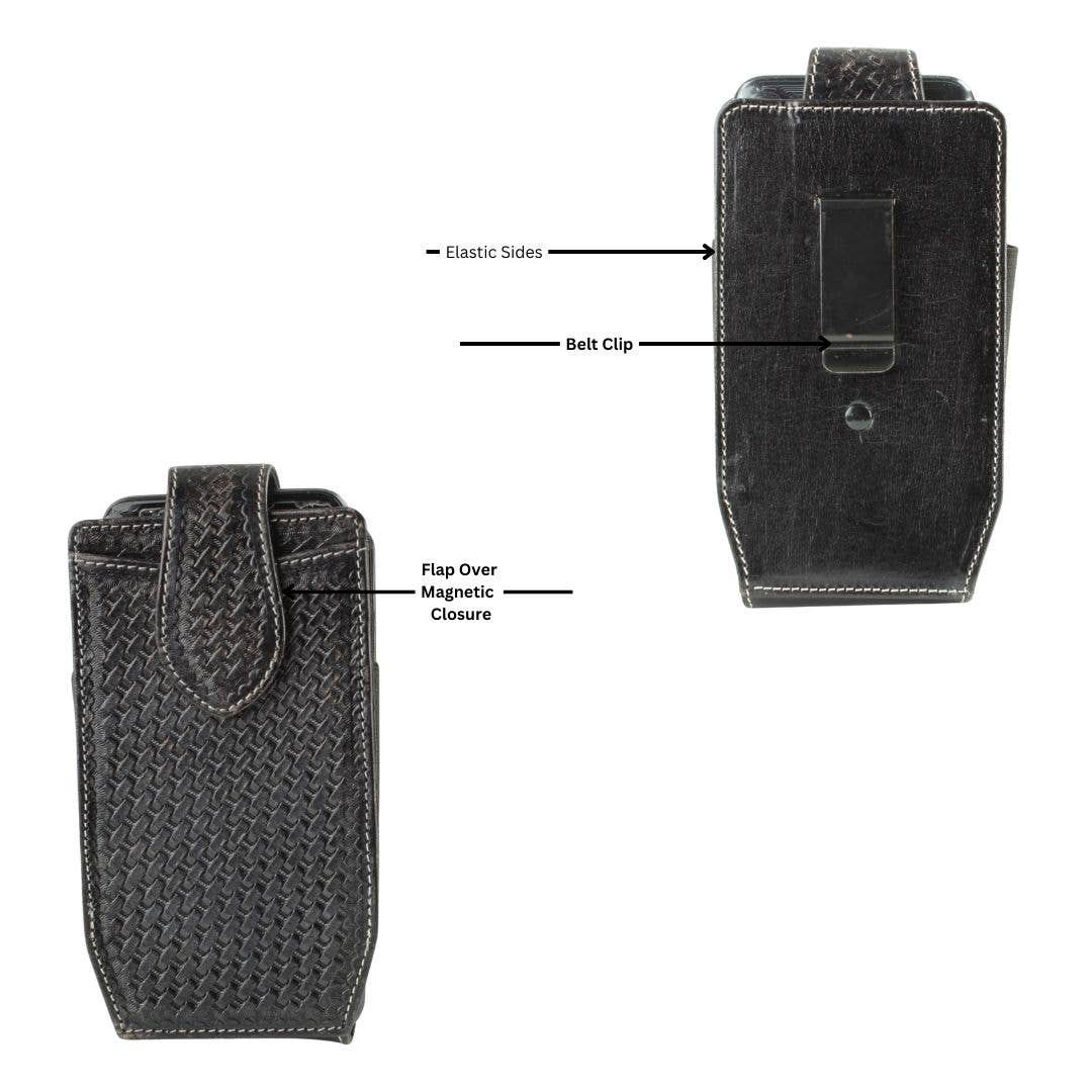 Basket Weave Tooled Leather Phone Case for Belt