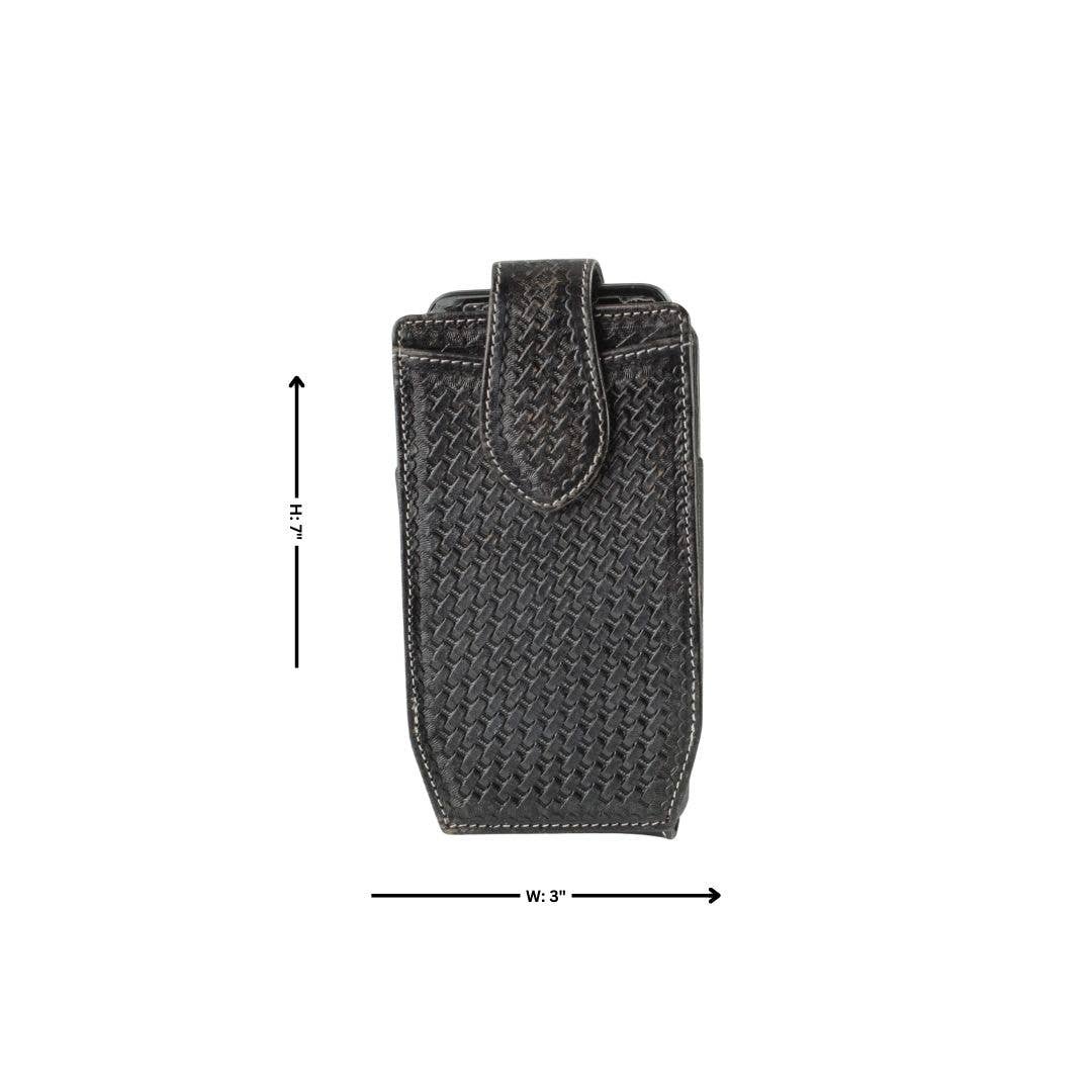 Basket Weave Tooled Leather Phone Case for Belt