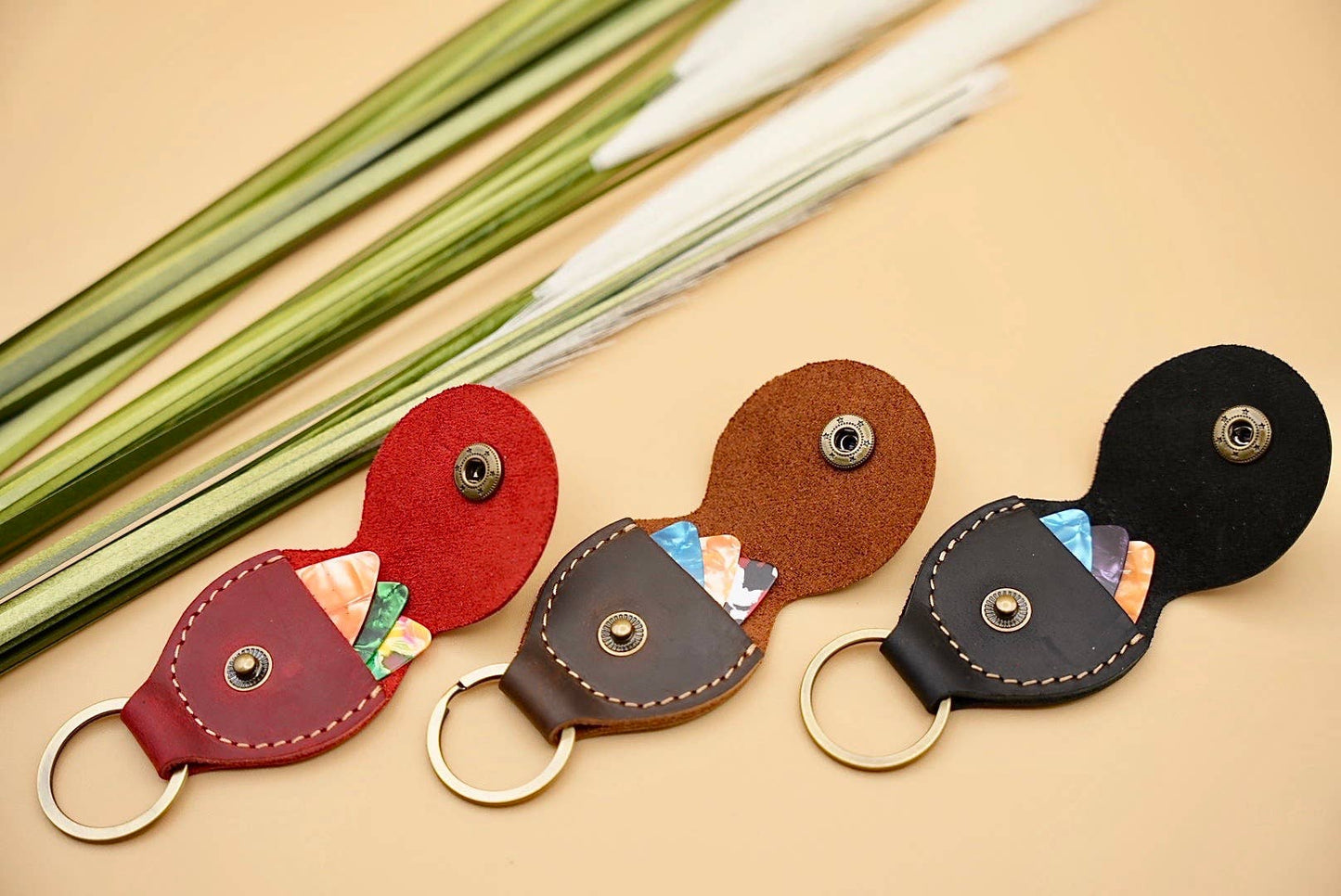 Leather Guitar Pick Holder and Keychain Organizer