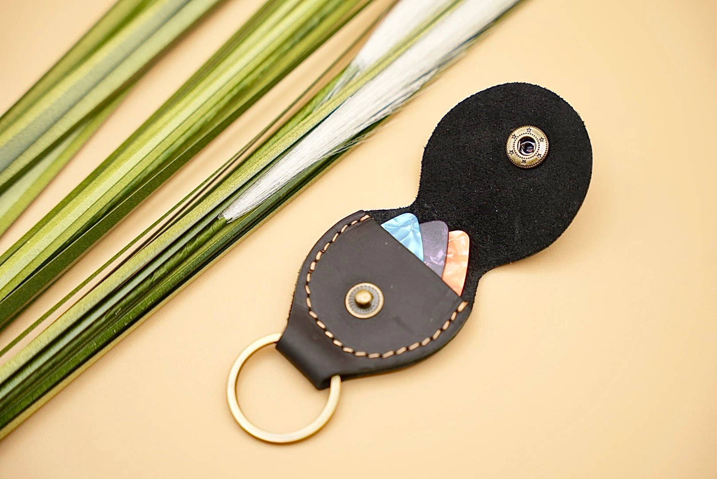 Leather Guitar Pick Holder and Keychain Organizer