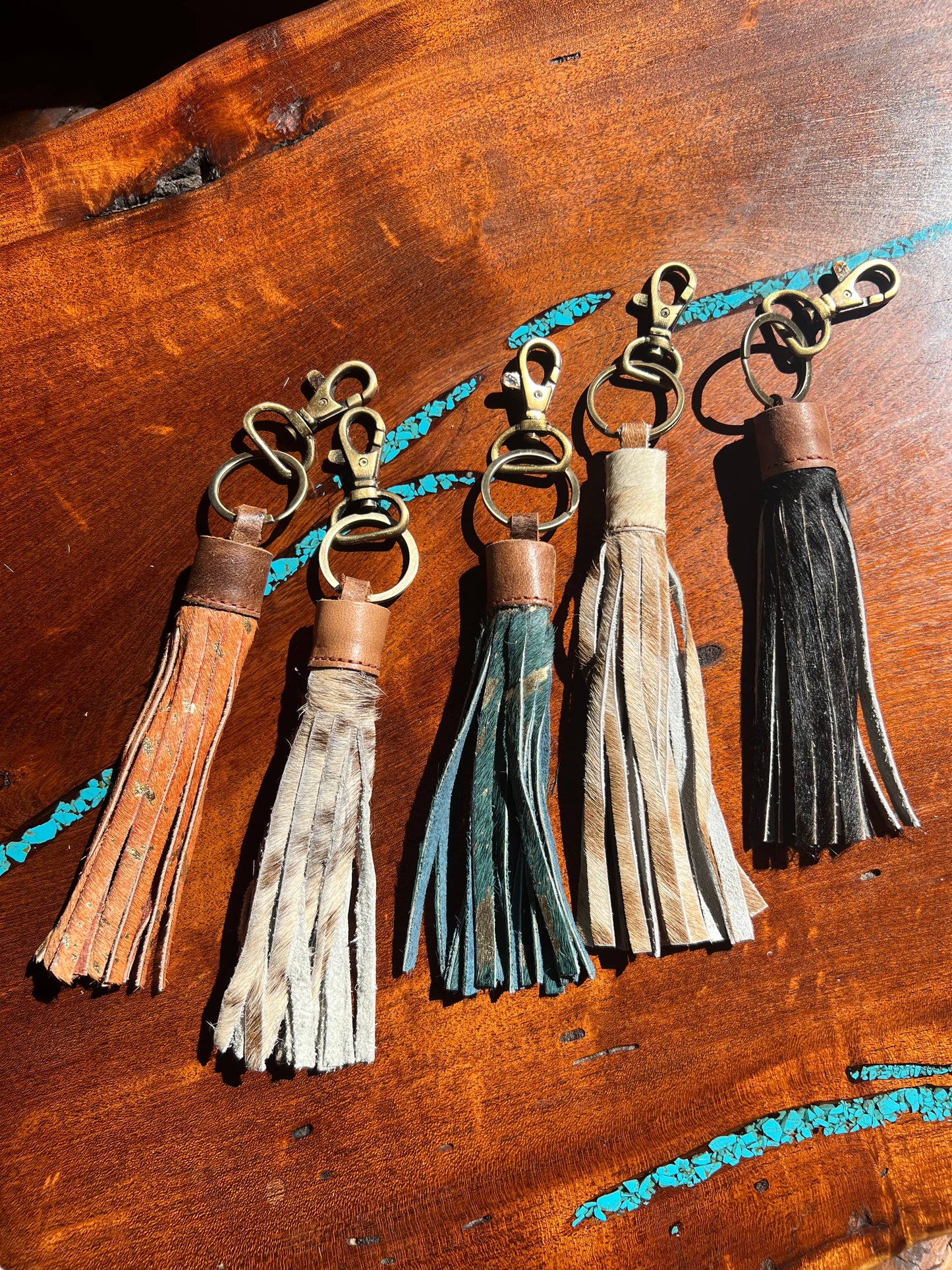Cowhide Leather Tassel Fringe Keychain Western