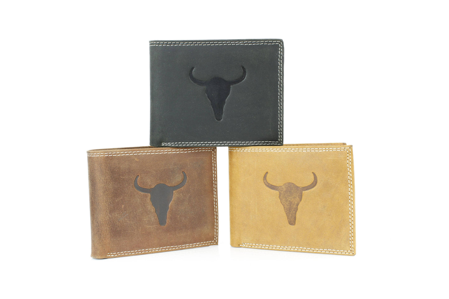 Men’s Bi-Fold Wallet with Embossed Bison Skull ABMW 25-2002