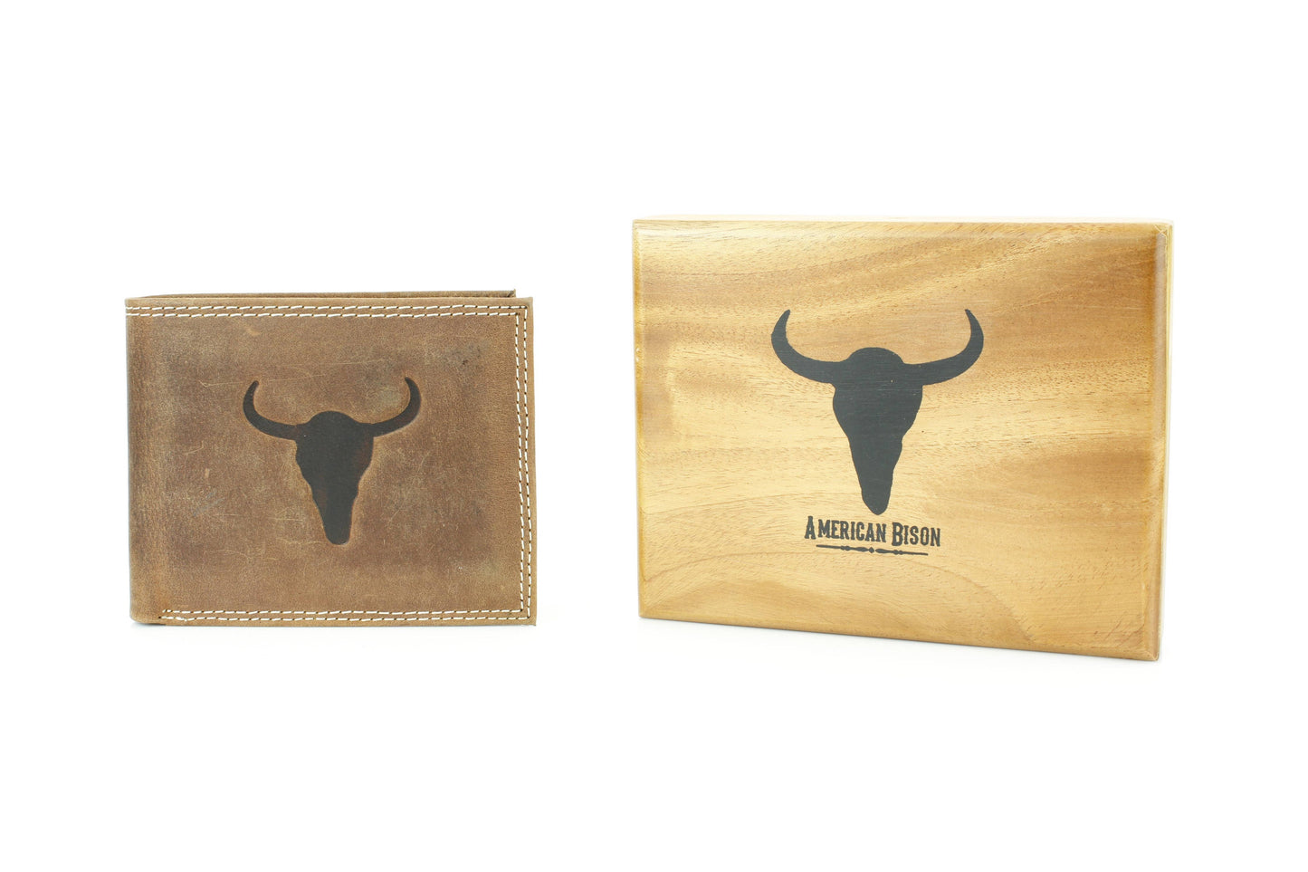 Men’s Bi-Fold Wallet with Embossed Bison Skull ABMW 25-2002