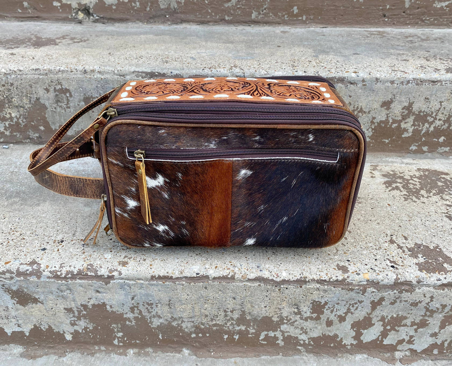 Cowhide Vintage Leather Makeup Bag