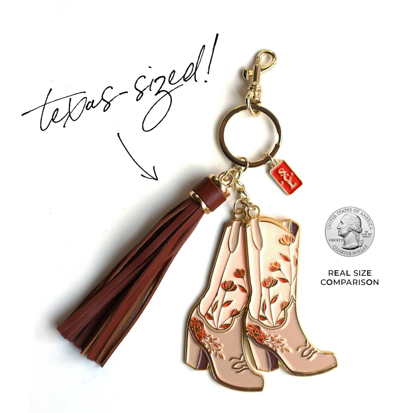 Pink Floral Cowgirl Boots Keychain Bag Charm