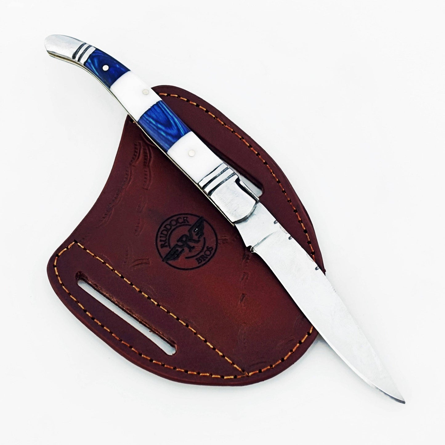 Ruddock Bros - The Blue White Monsignor Folding Knife - Damascus Steel