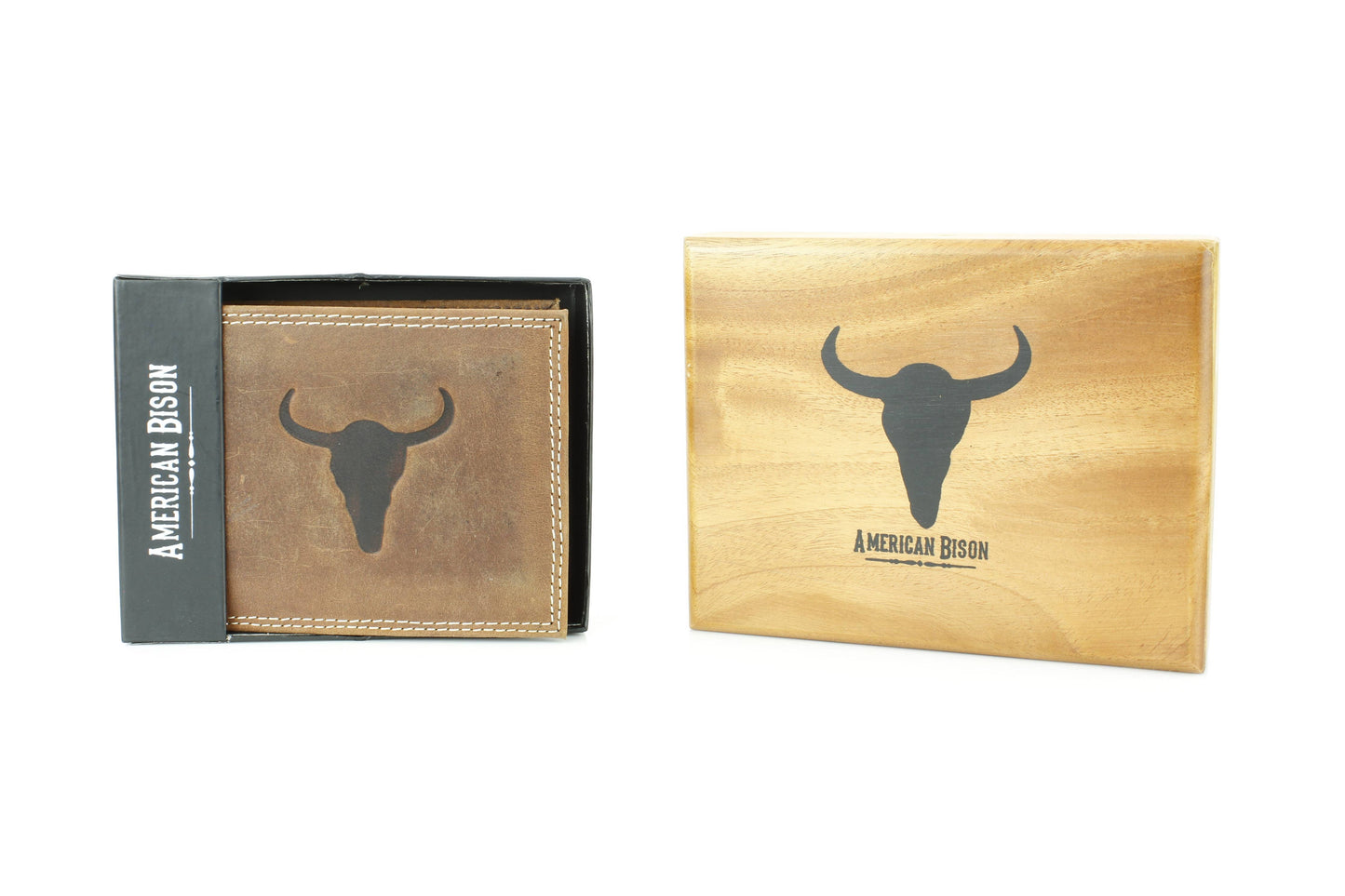 Men’s Bi-Fold Wallet with Embossed Bison Skull ABMW 25-2002