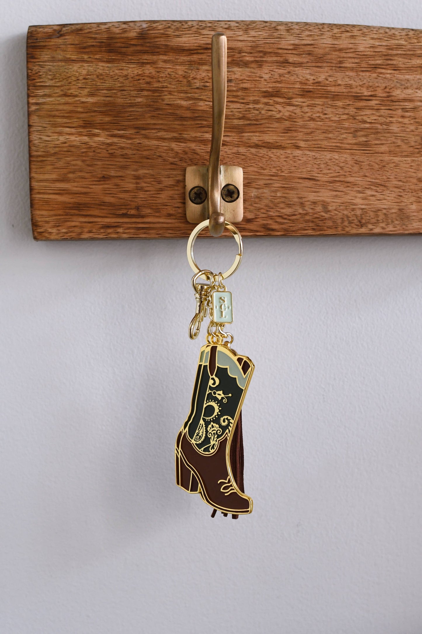 Emerald Paisley Cowgirl Boots Keychain Bag Charm