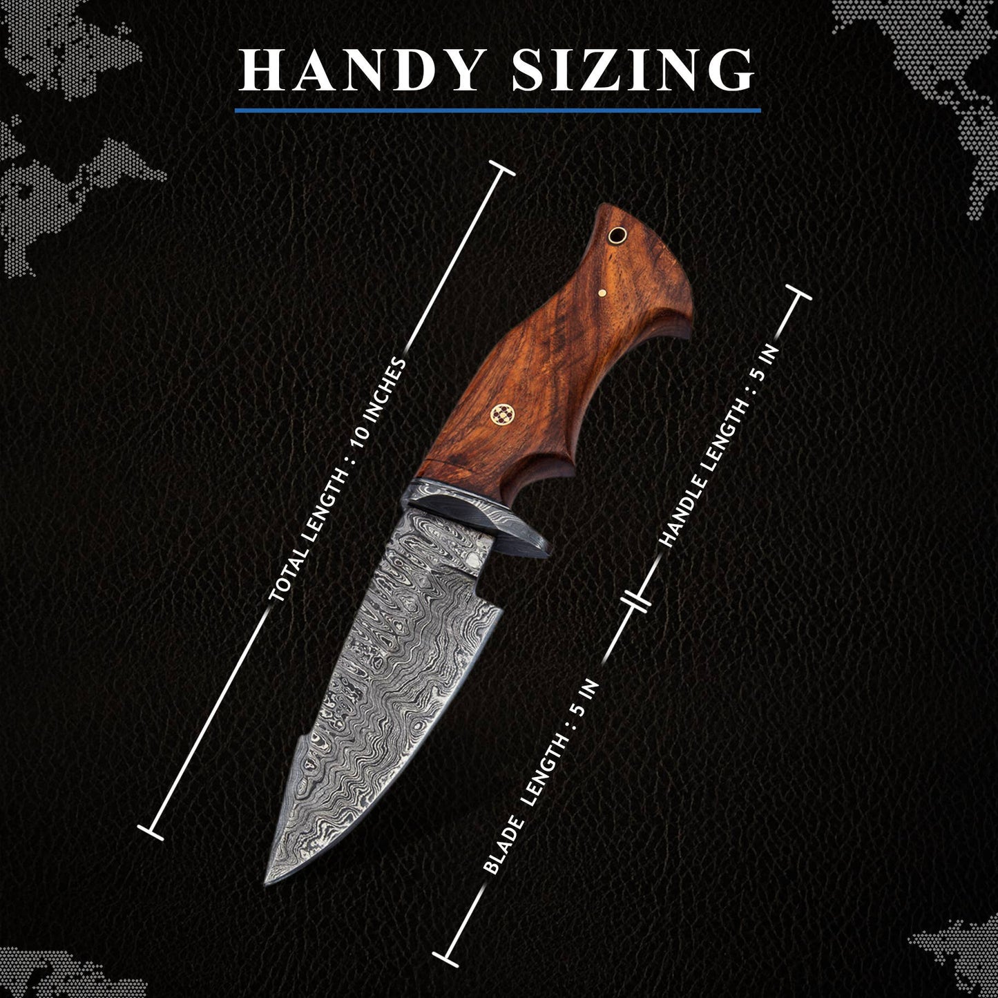 10' Handmade damascus steel knife with leather sheath