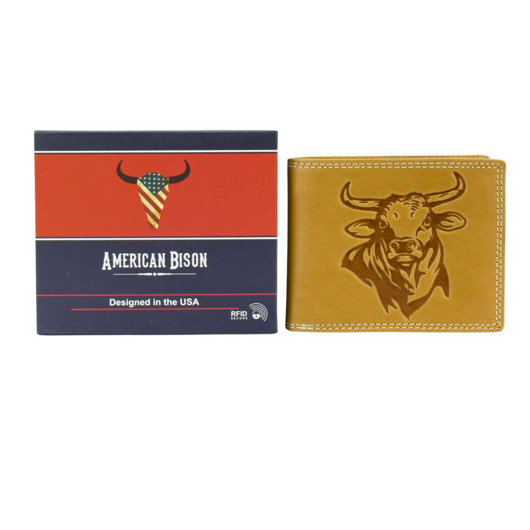 Oil Pull Up Embossed Steer Bifold Wallet ABB 006