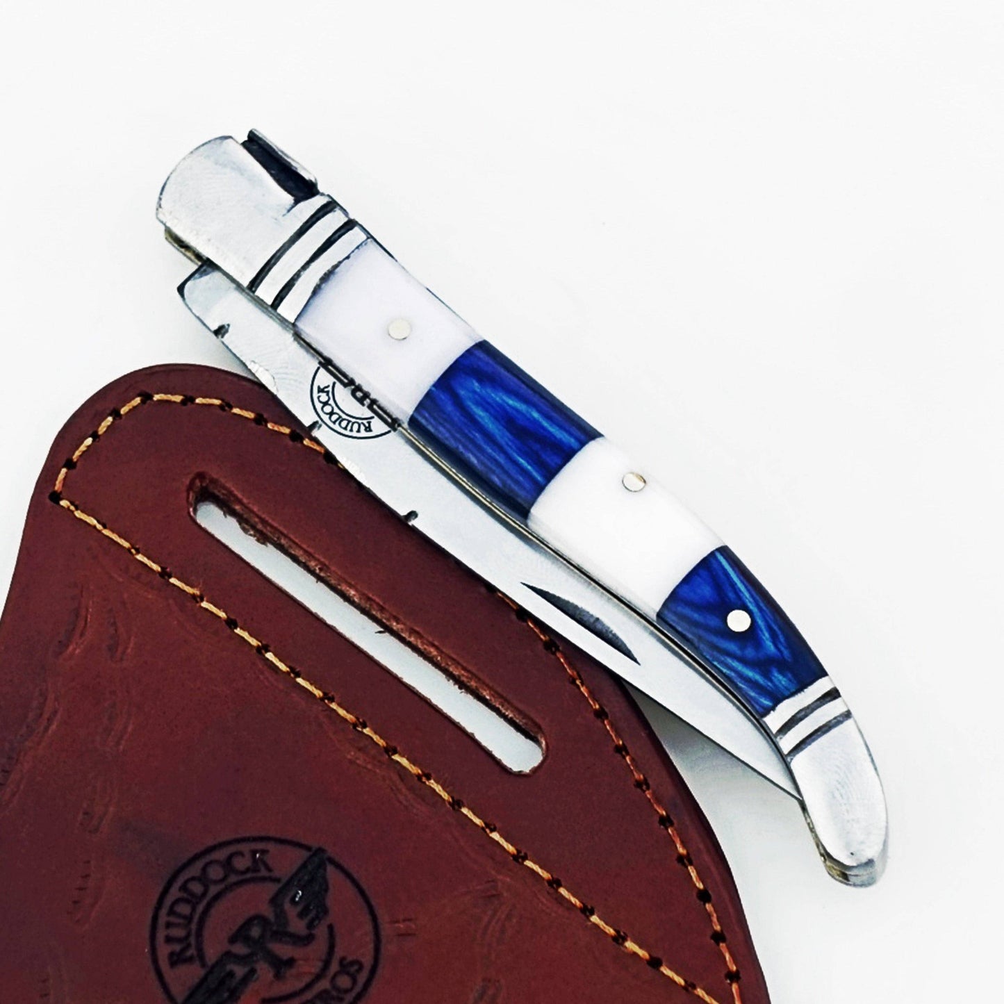 Ruddock Bros - The Blue White Monsignor Folding Knife - Damascus Steel