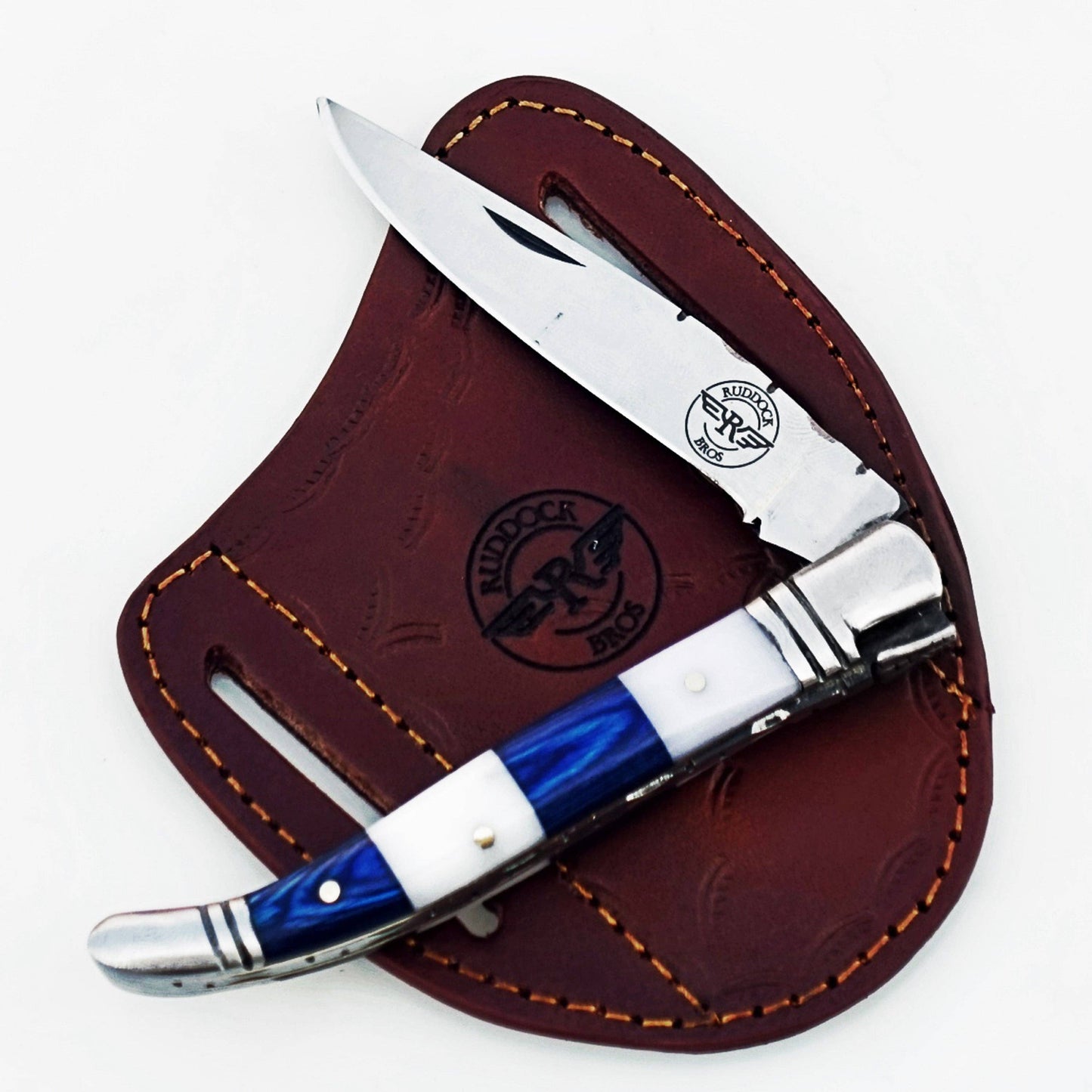 Ruddock Bros - The Blue White Monsignor Folding Knife - Damascus Steel