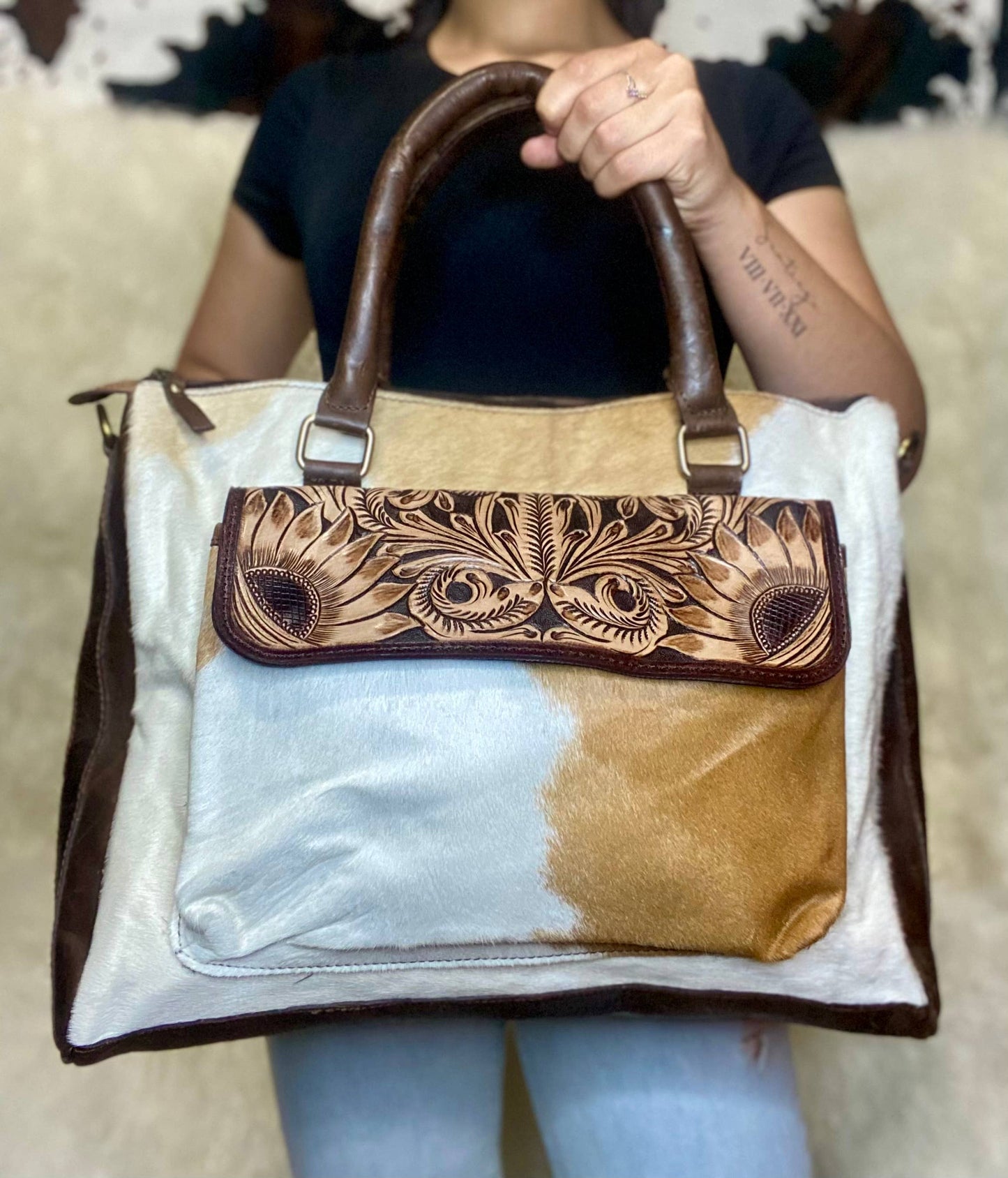 Tooled Genuine Leather Laptop Bag