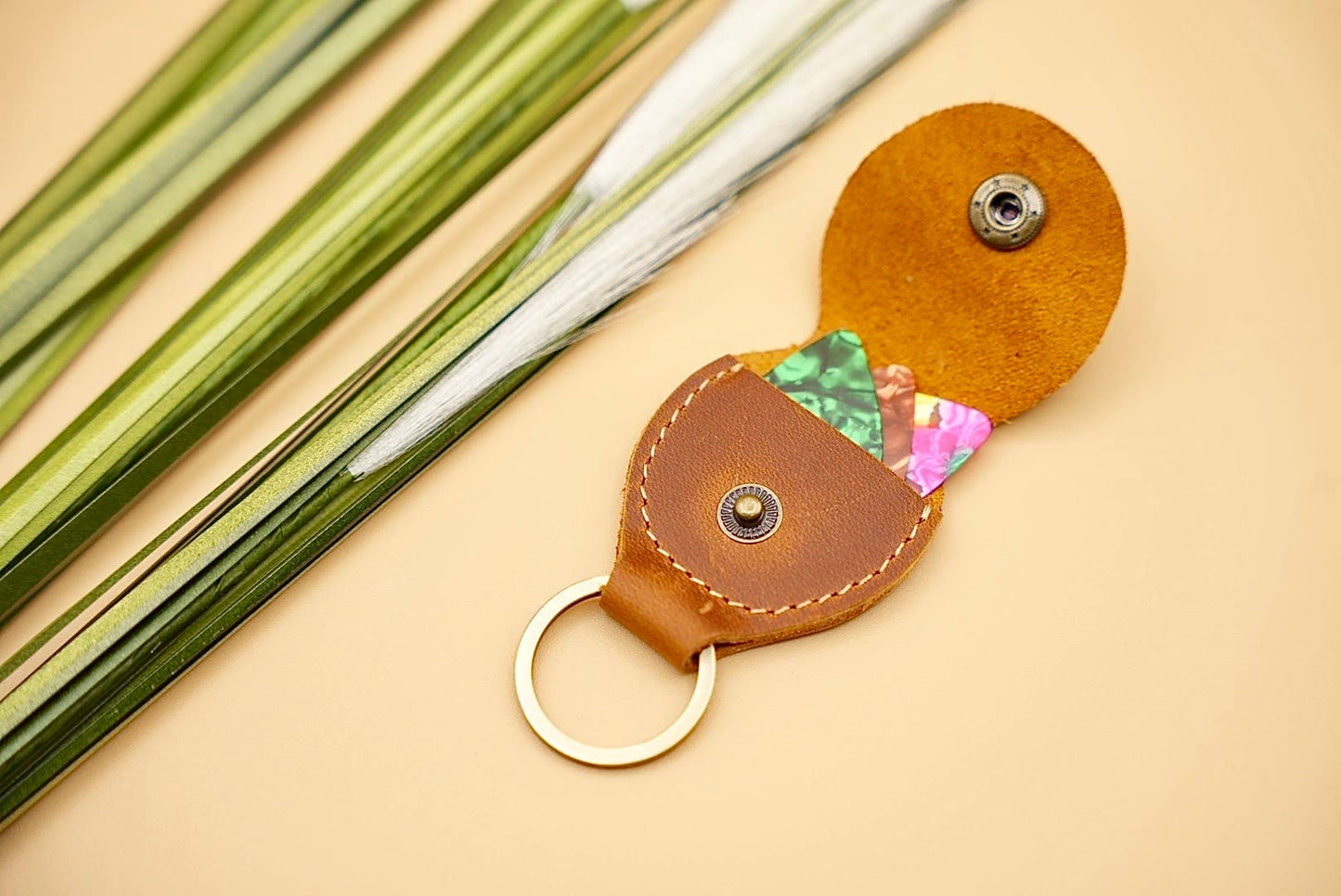 Leather Guitar Pick Holder and Keychain Organizer