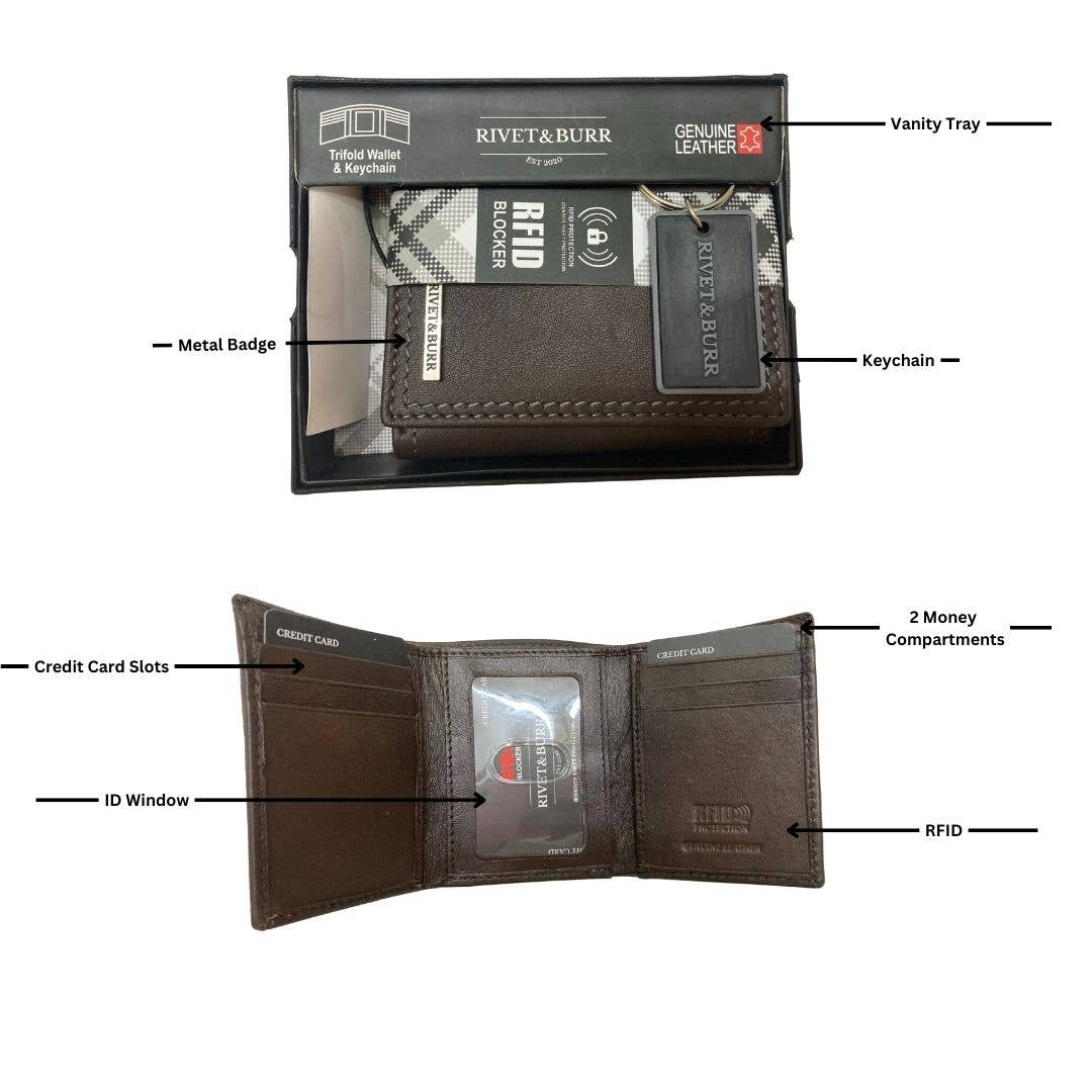 Double Stitch Trifold Metal Badge w/ Vanity Tray & Keychain
