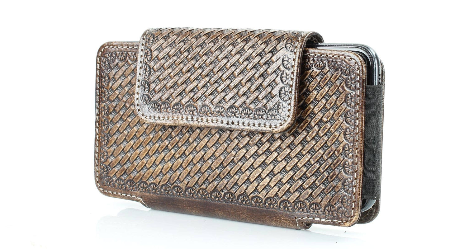 American Bison Basket Weave Horizontal Phone Case for Belt
