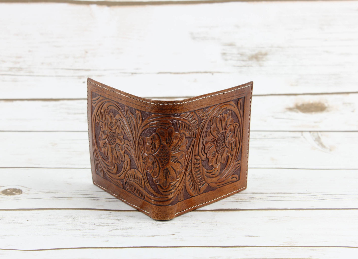 Tooled Leather Men's Wallet In Tan AB W03 Tan