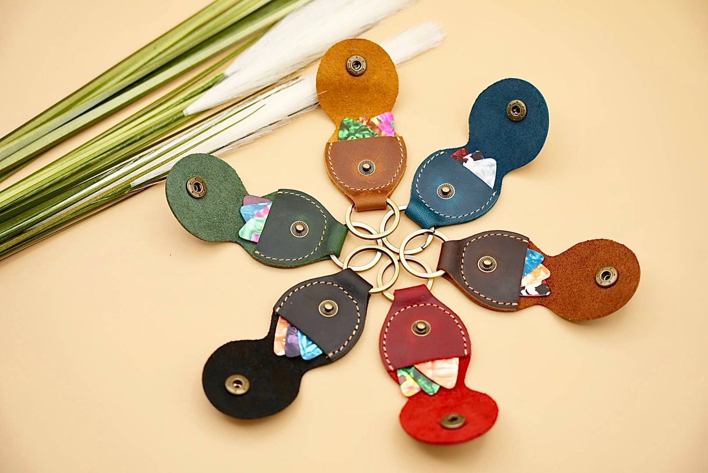 Leather Guitar Pick Holder and Keychain Organizer