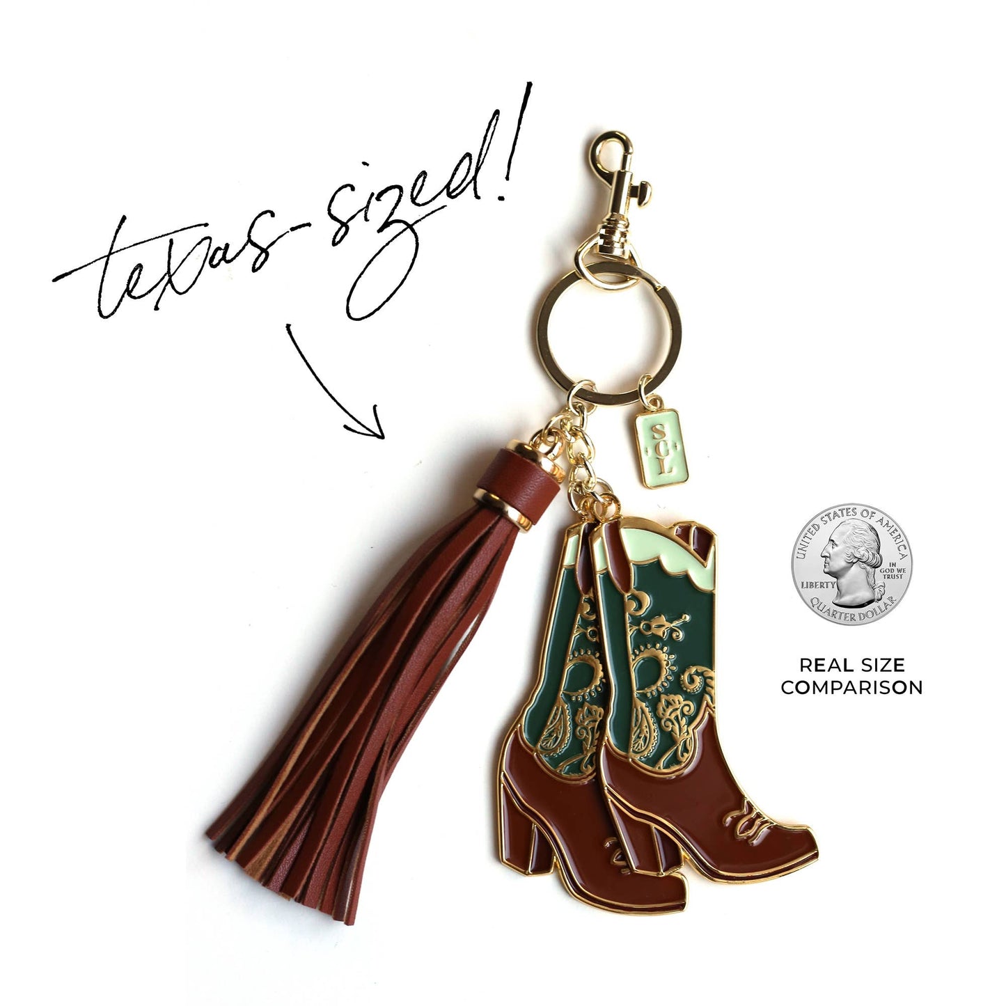 Emerald Paisley Cowgirl Boots Keychain Bag Charm