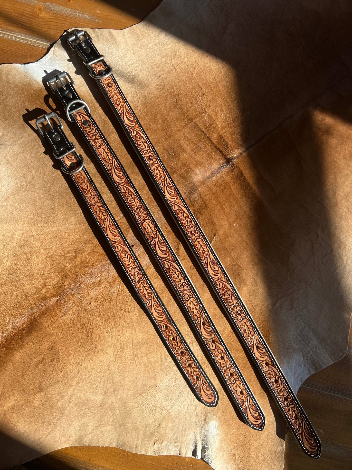 Tooled Leather Western Leather Padded Dog Collar White
