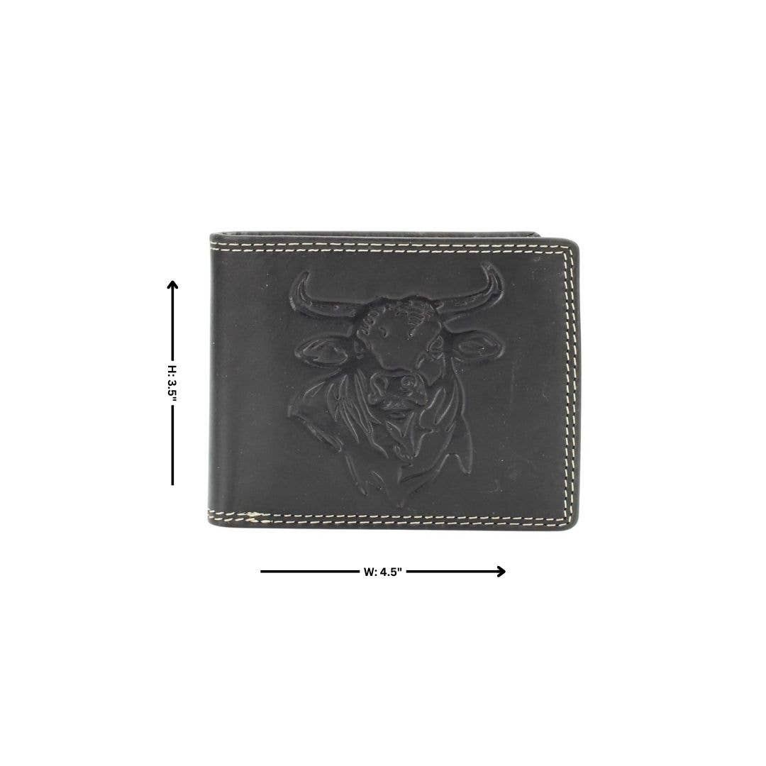 Oil Pull Up Embossed Steer Bifold Wallet ABB 006