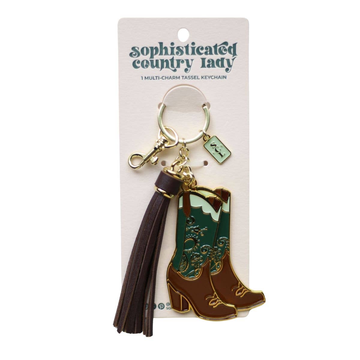 Emerald Paisley Cowgirl Boots Keychain Bag Charm