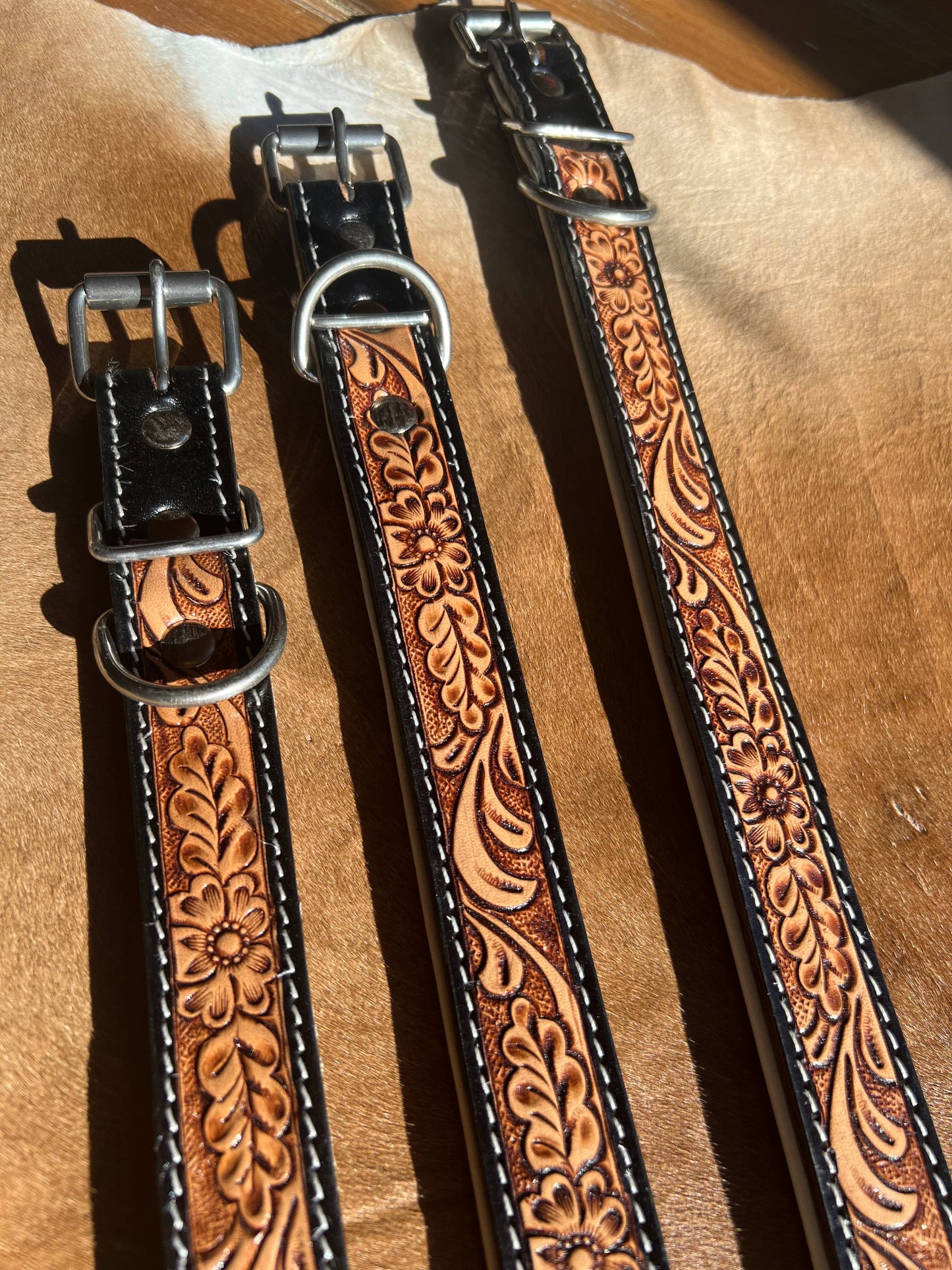 Tooled Leather Western Leather Padded Dog Collar White