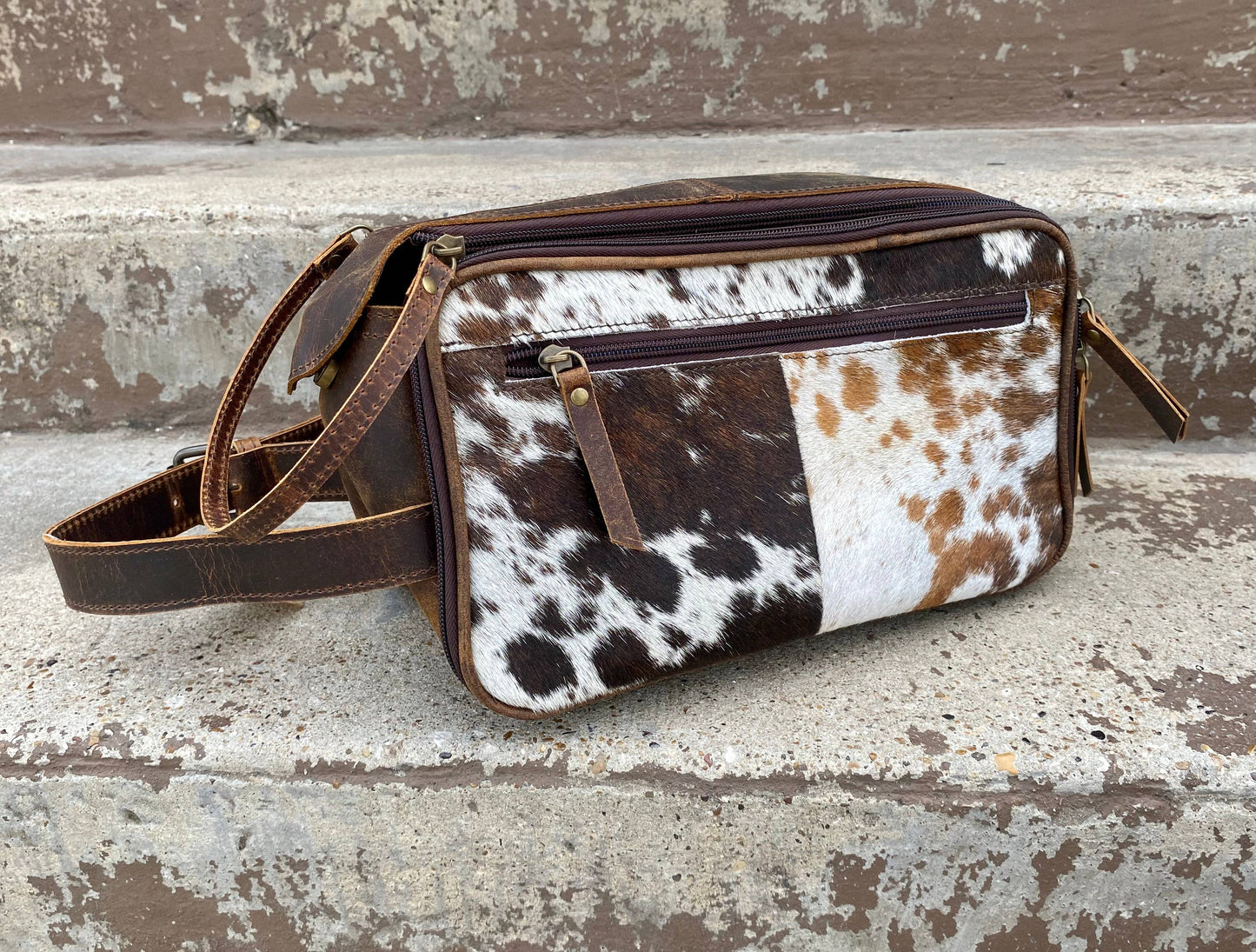 Cowhide Vintage Leather Makeup Bag