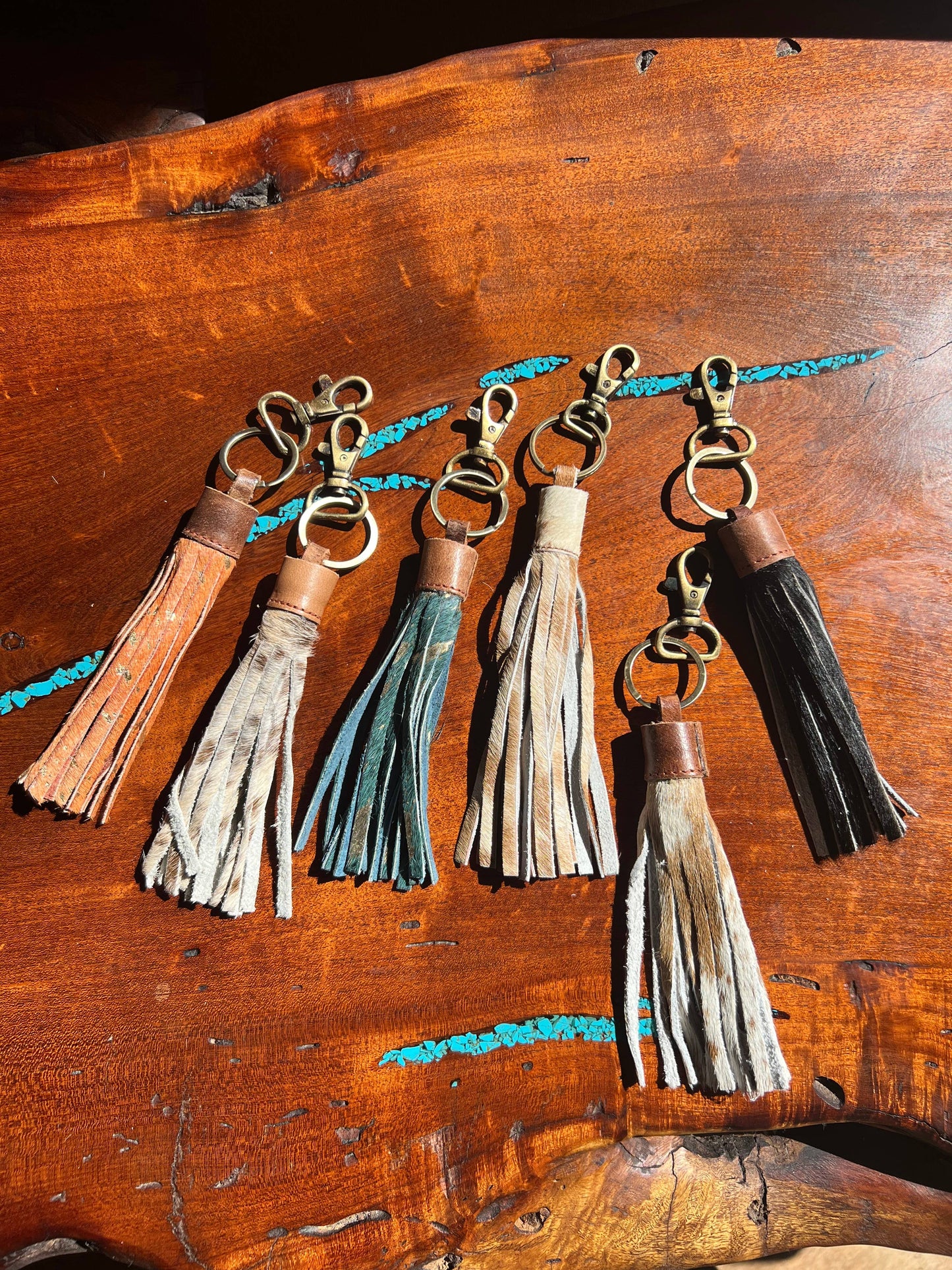 Cowhide Leather Tassel Fringe Keychain Western