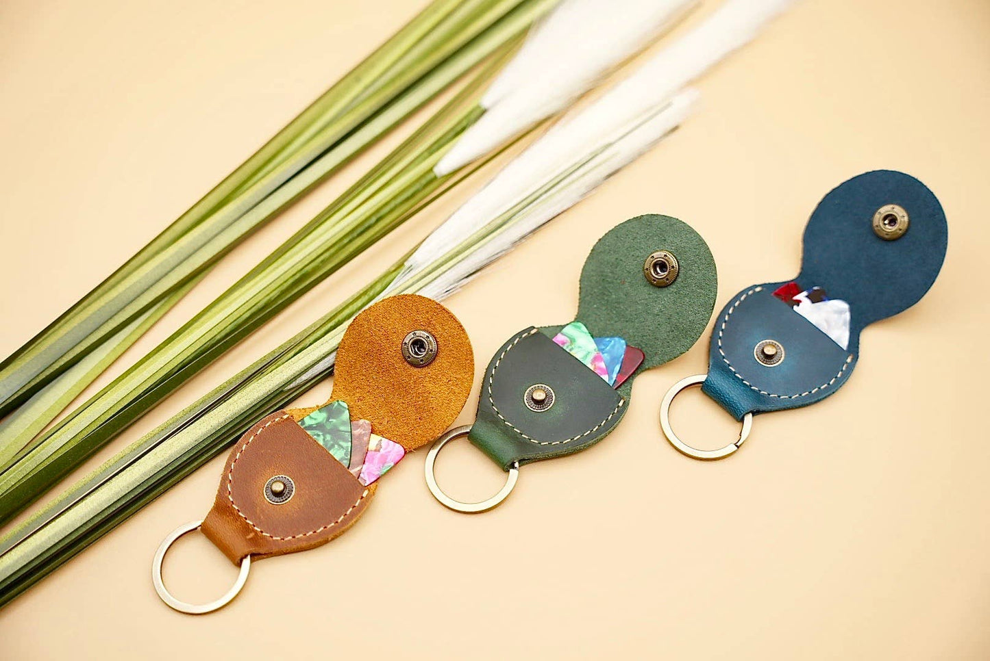 Leather Guitar Pick Holder and Keychain Organizer
