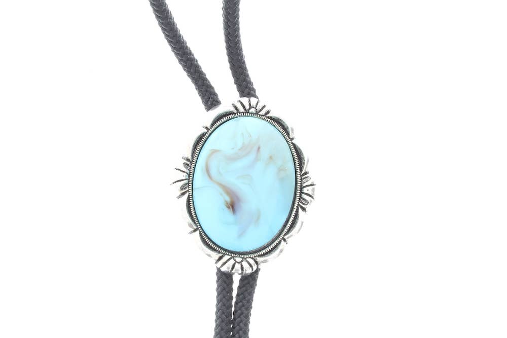 Bolo turquoise stone silver plated setting