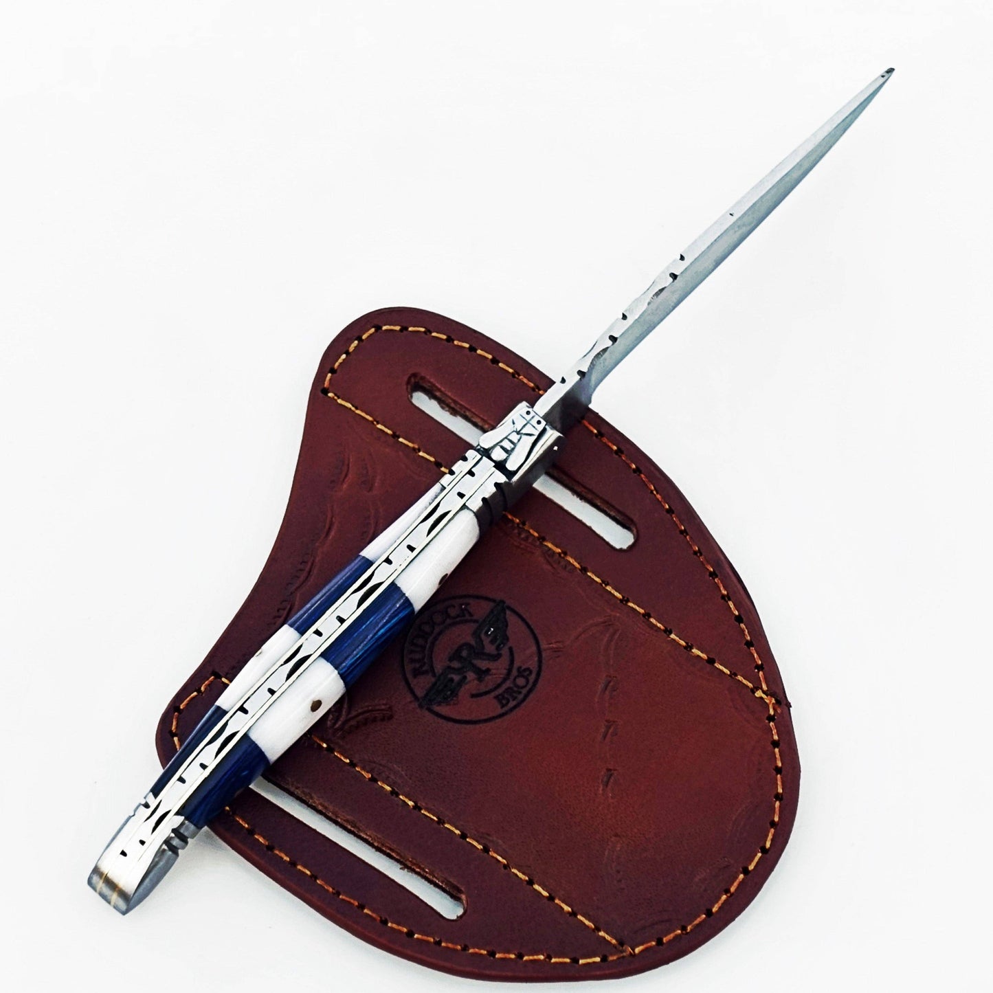 Ruddock Bros - The Blue White Monsignor Folding Knife - Damascus Steel