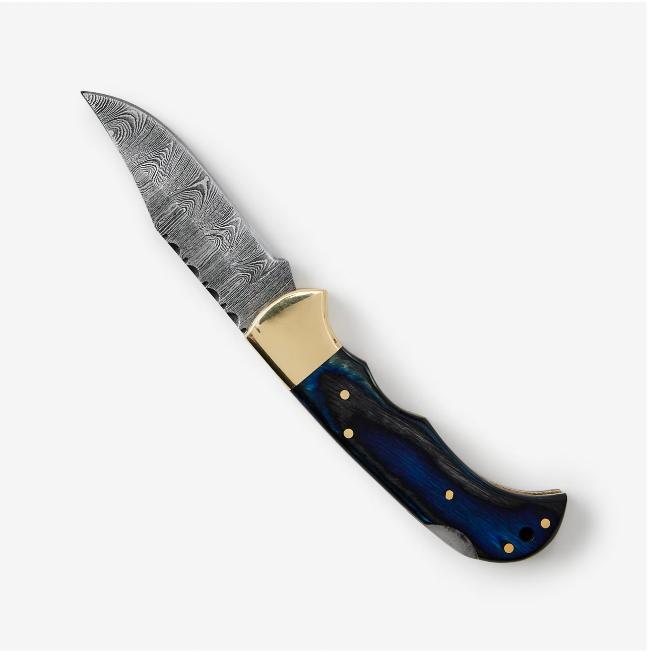 Blue Diamond Wood folding knife with Leather Sheath