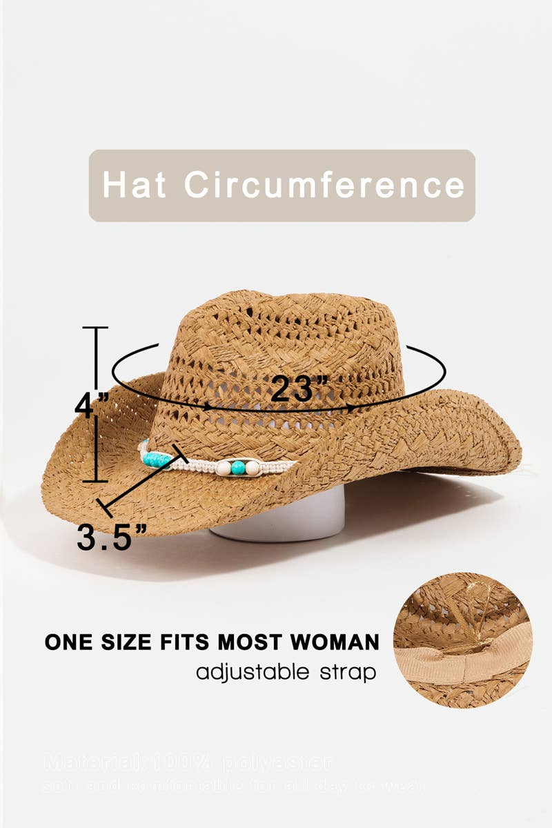 WOMENS Braided Strap Straw Cowboy Hat