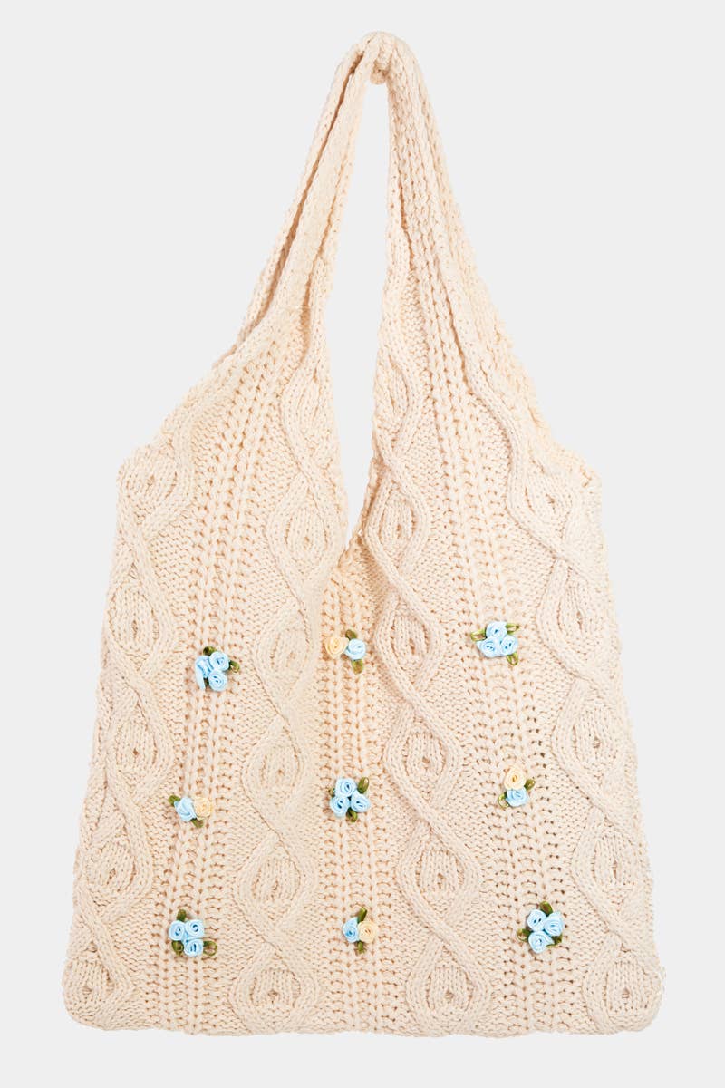 Flower Design Braided Tote Bag