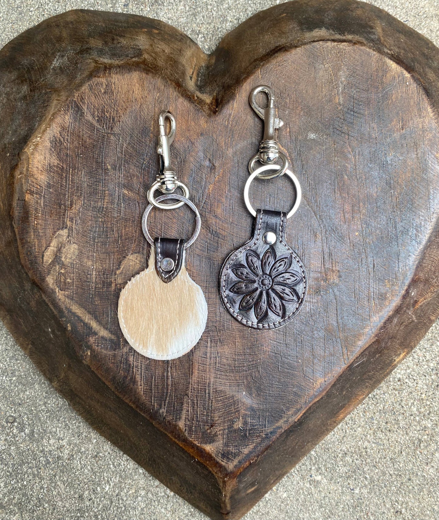 Leather & Cowhide Flower Keychain