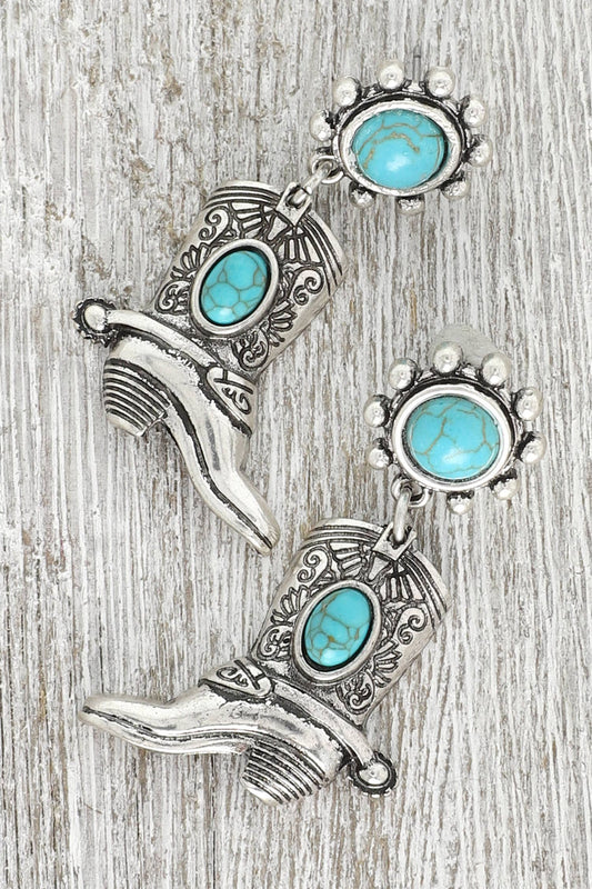 Western Cowboy Boots Turquoise Post Earrings