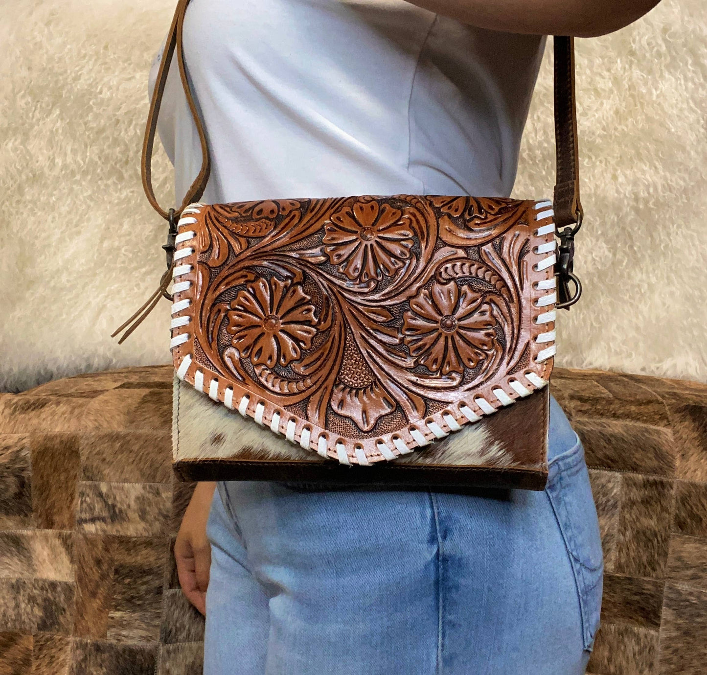 Hand Tooled Cowhide Purse