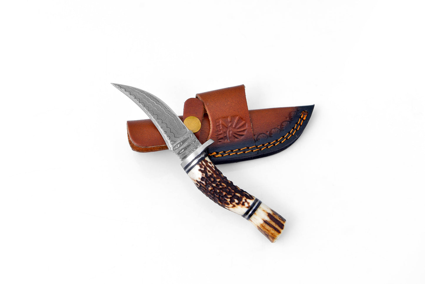 Deer Horn Trailblazer Damascus Hunting Knife by Titan TK-115