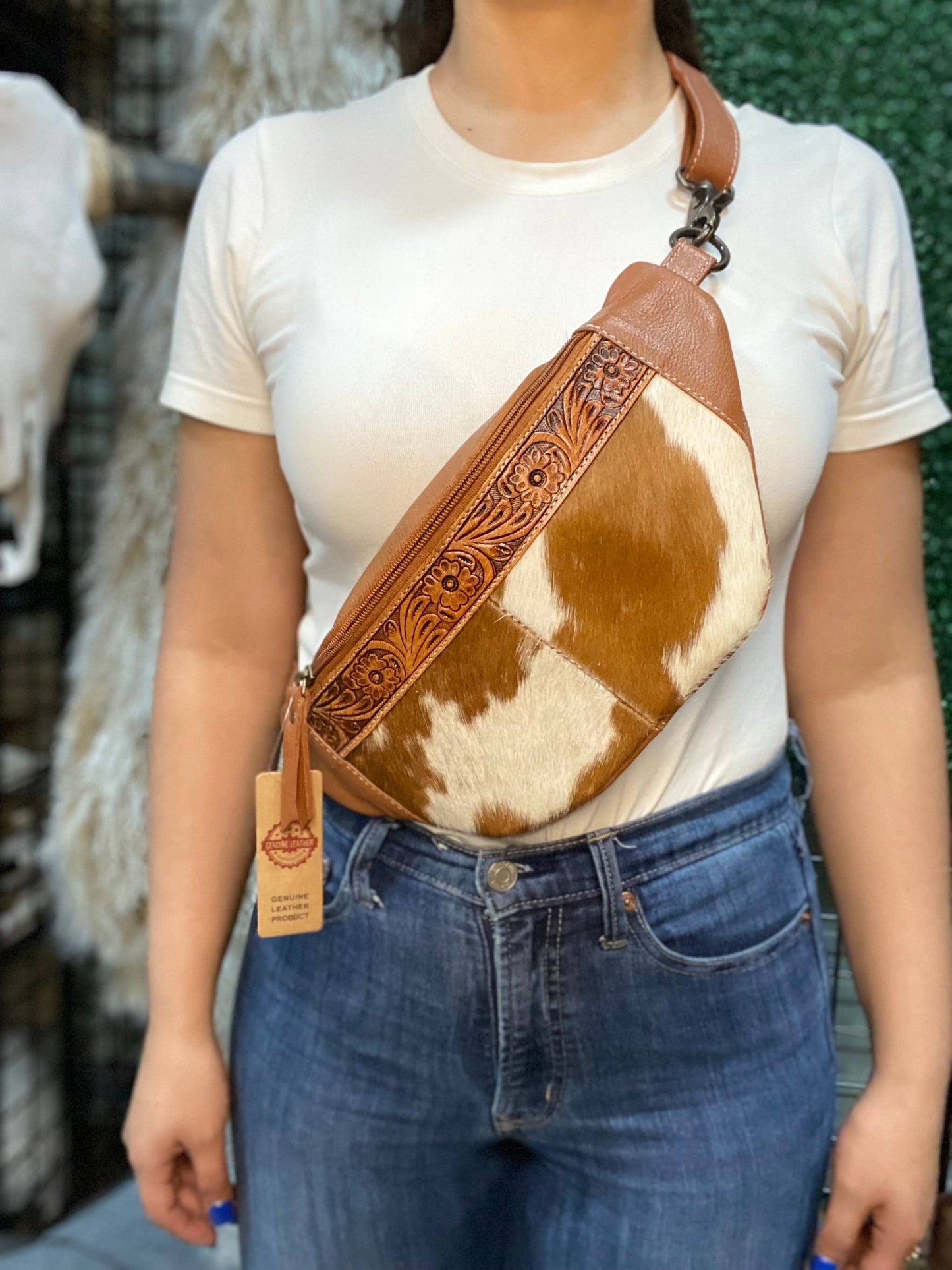 Classic Cowhide & Tan Leather Fanny Bag