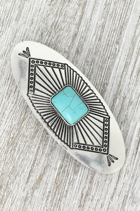 Western Oval Turquoise Hair Barrette Clip