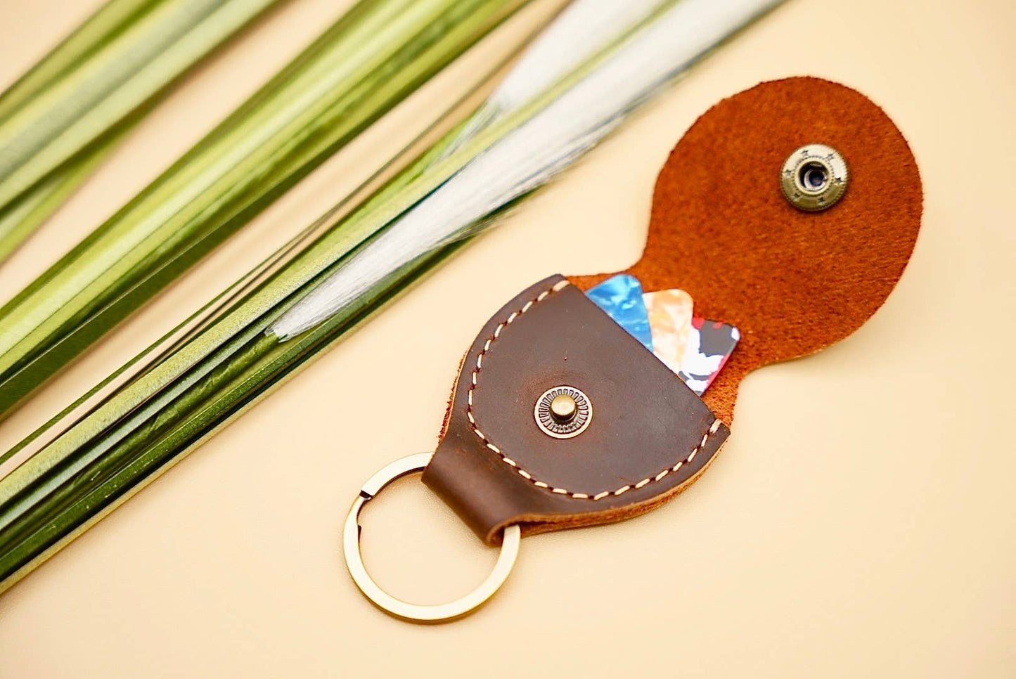 Leather Guitar Pick Holder and Keychain Organizer