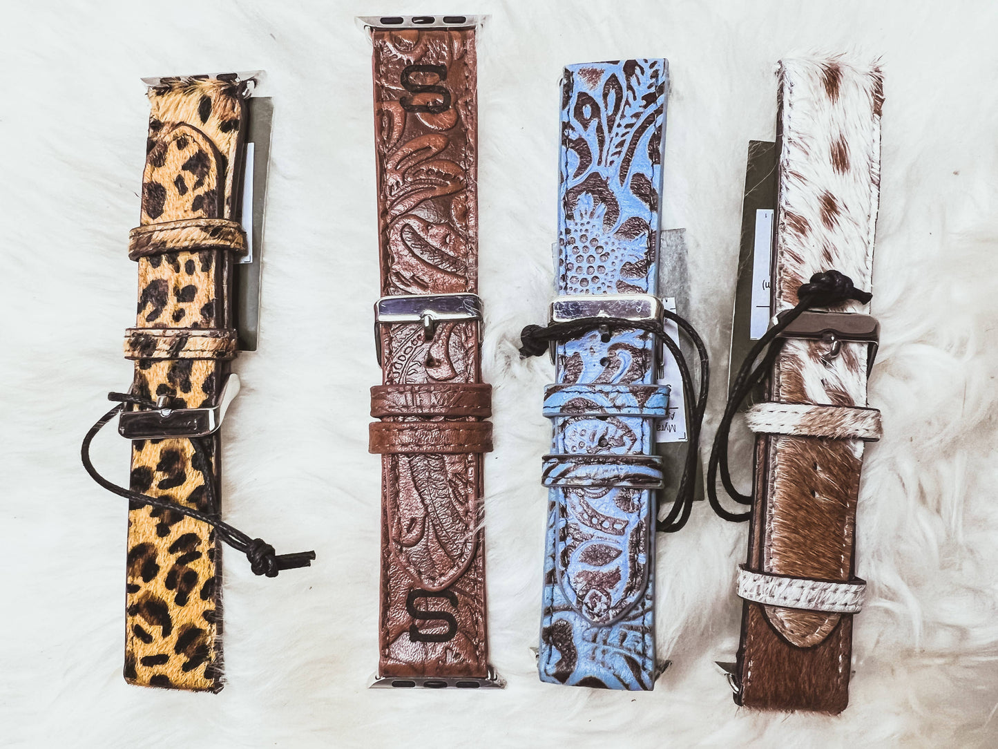 Western Hand Tooled Leather or Cowhide Watch Band