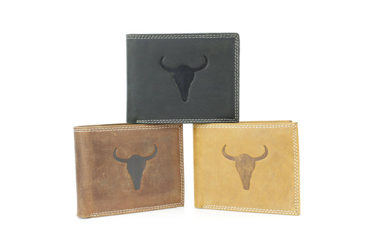 Men’s Bi-Fold Wallet with Embossed Bison Skull ABMW 25-2002