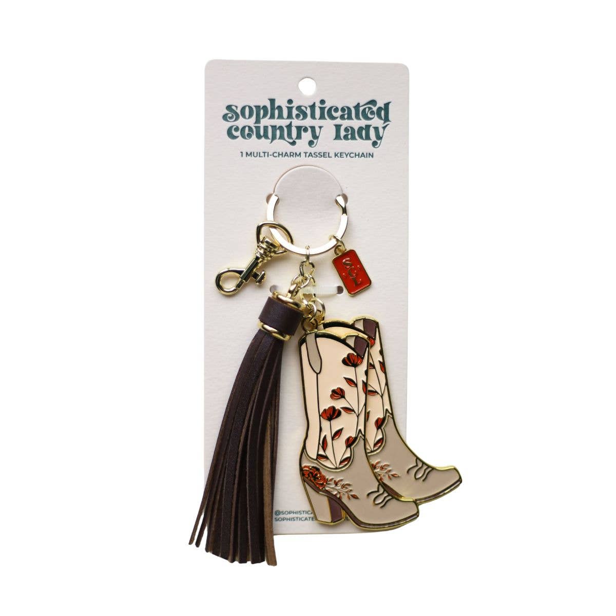 Pink Floral Cowgirl Boots Keychain Bag Charm
