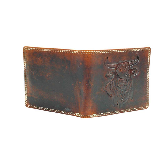 Oil Pull Up Embossed Steer Bifold Wallet ABB 006