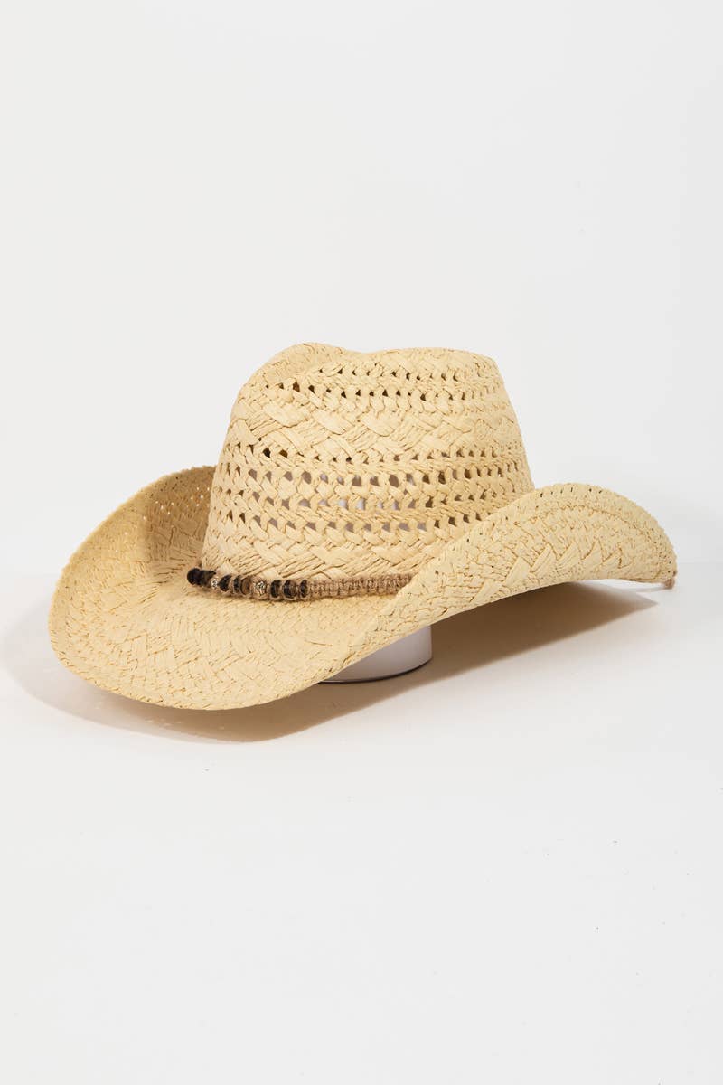 Beaded Rope Straw Cowboy Hat