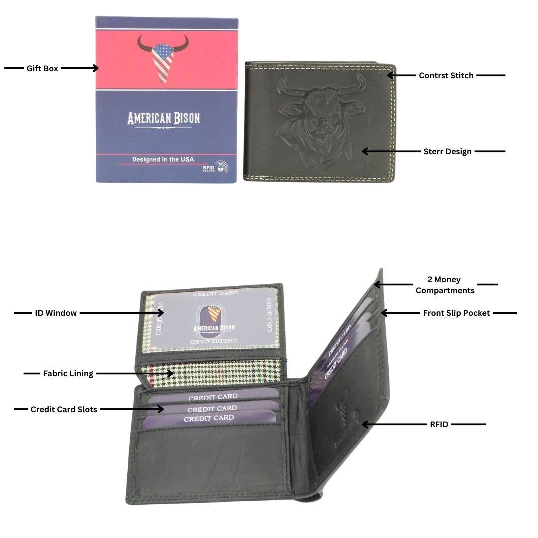 Oil Pull Up Embossed Steer Bifold Wallet ABB 006
