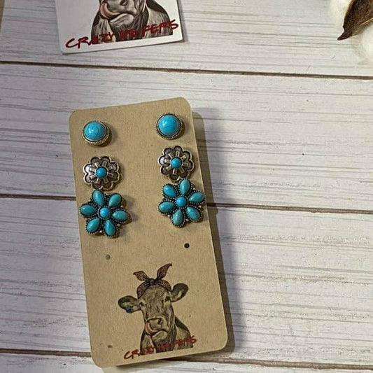 Turquoise Stud Sets-3-Pairs