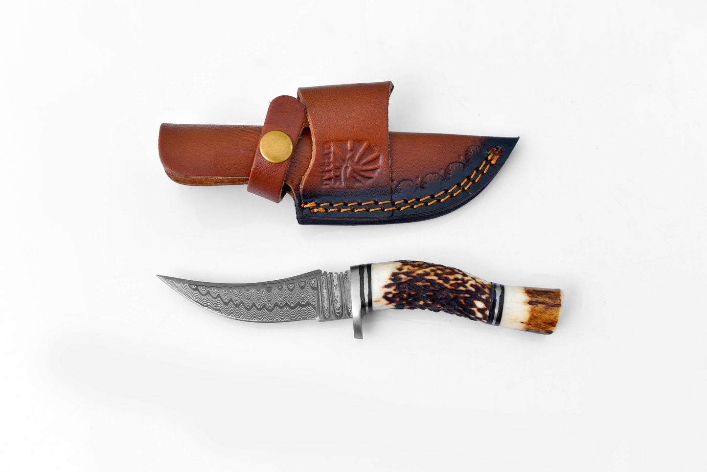 Deer Horn Trailblazer Damascus Hunting Knife by Titan TK-115